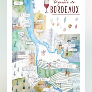 NWT Maison Lorrain 'Bordeaux' Wine Map Linen Tea Towel